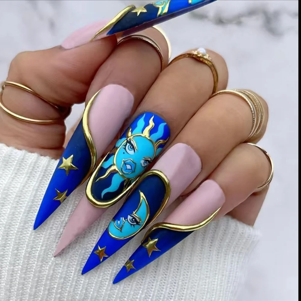 24 pc Sun goddess, moon and stars press on nails - Picture 1 of 3